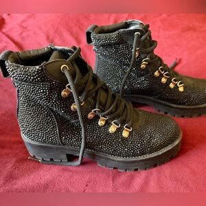 Steve Madden Black Leather Boots with Silver Details